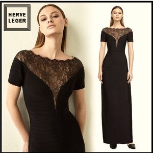 Black Long Herve Leger Bodycon Gown S